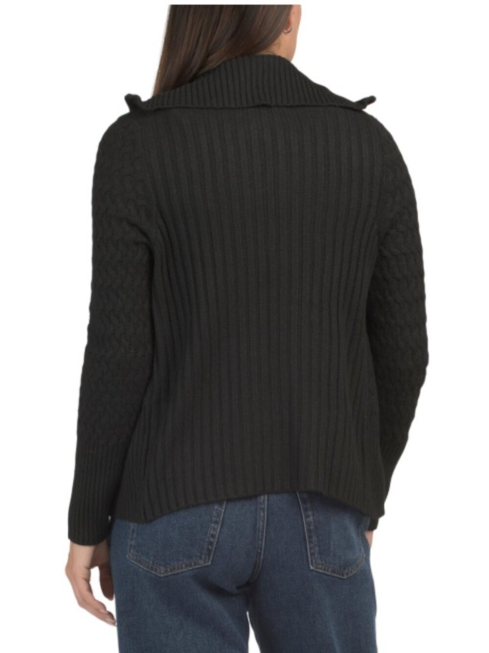 NWT VERVE AMI Zip Front Black Ribbed Cardigan - Picture 2 of 9